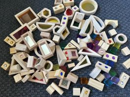 Wooden Rainbow Building Blocks Set - Many Pieces!