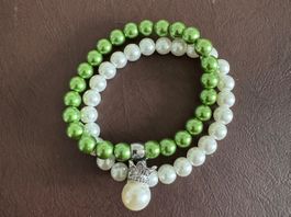 Sommerliches Perlenarmband Set, grün-weiss, neuwertig