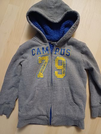 Warme Kinder Fleecejacke Gr.98/104, grau mit Kapuze