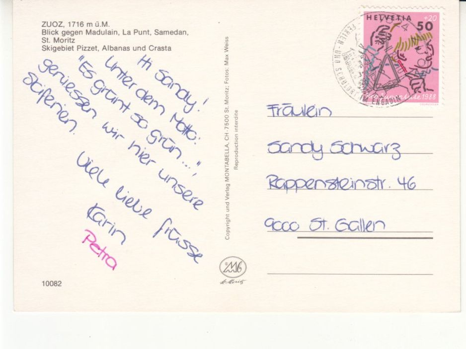 Cartoline postali: Zuoz 1989 – Usato da Bürglen TG venduto da StampGraf 1