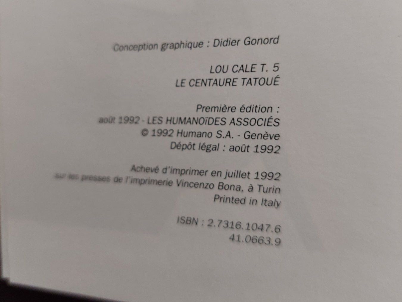 Fumetti: Lou Cale T.5 Le Centaure Tatoué EO 1992 TBE – Usato da Genève venduto da Blu_BD 2
