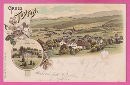 DEFEKT Gruss aus Teufen gel 1900 2-Bild Karte mit UPU-Marke