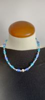 Handgemachte Sommerkette mit blauen Perlen & Silberperle