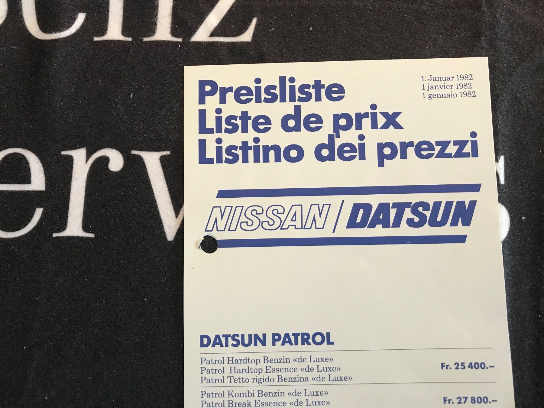 Datsun Documenti: Datsun Patrol Preisliste – Usato da Balterswil venduto da Jeko1967