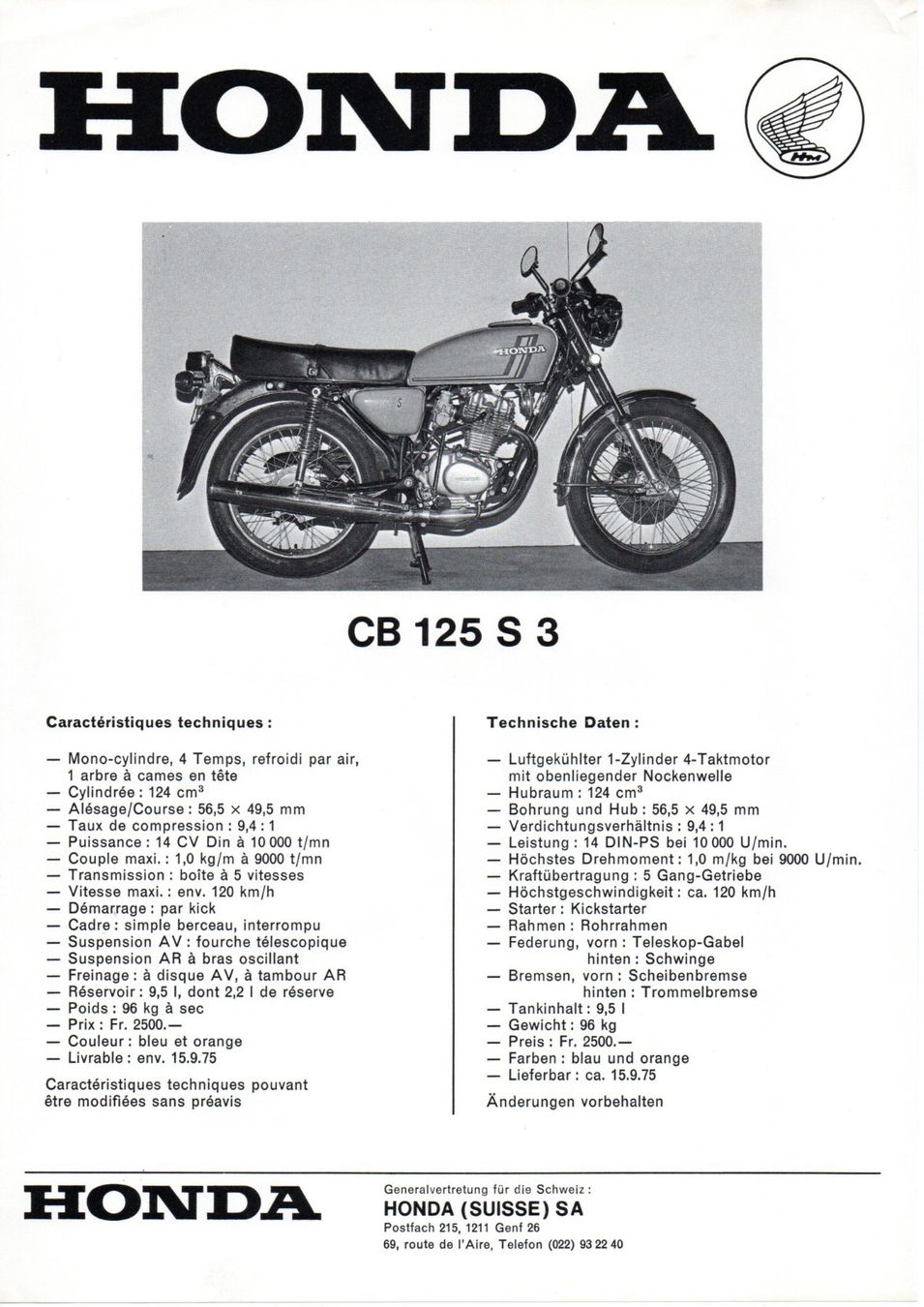 Honda Strada: Honda Motorrad Prospekte 1975 – Usato da Malans GR venduto da Chueche427 1