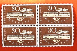 100 JAHRE E. POST 293 POSTAUTO VIERERBLOCK 1949** POSTFRISCH