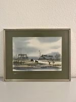 Bild "Reisfeld-Szene" 32x24cm mit Rahmen - Vintage Wasserfar