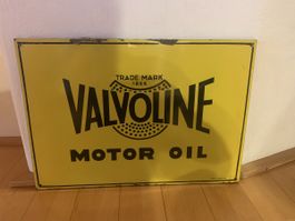 Emailleschild Valvoline Motor Oil gelb gebrauchter Zustand