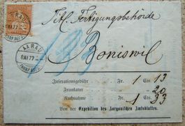 FALTBRIEF AARGAUER AMTSBLATT 1877 NACH BONISWIL