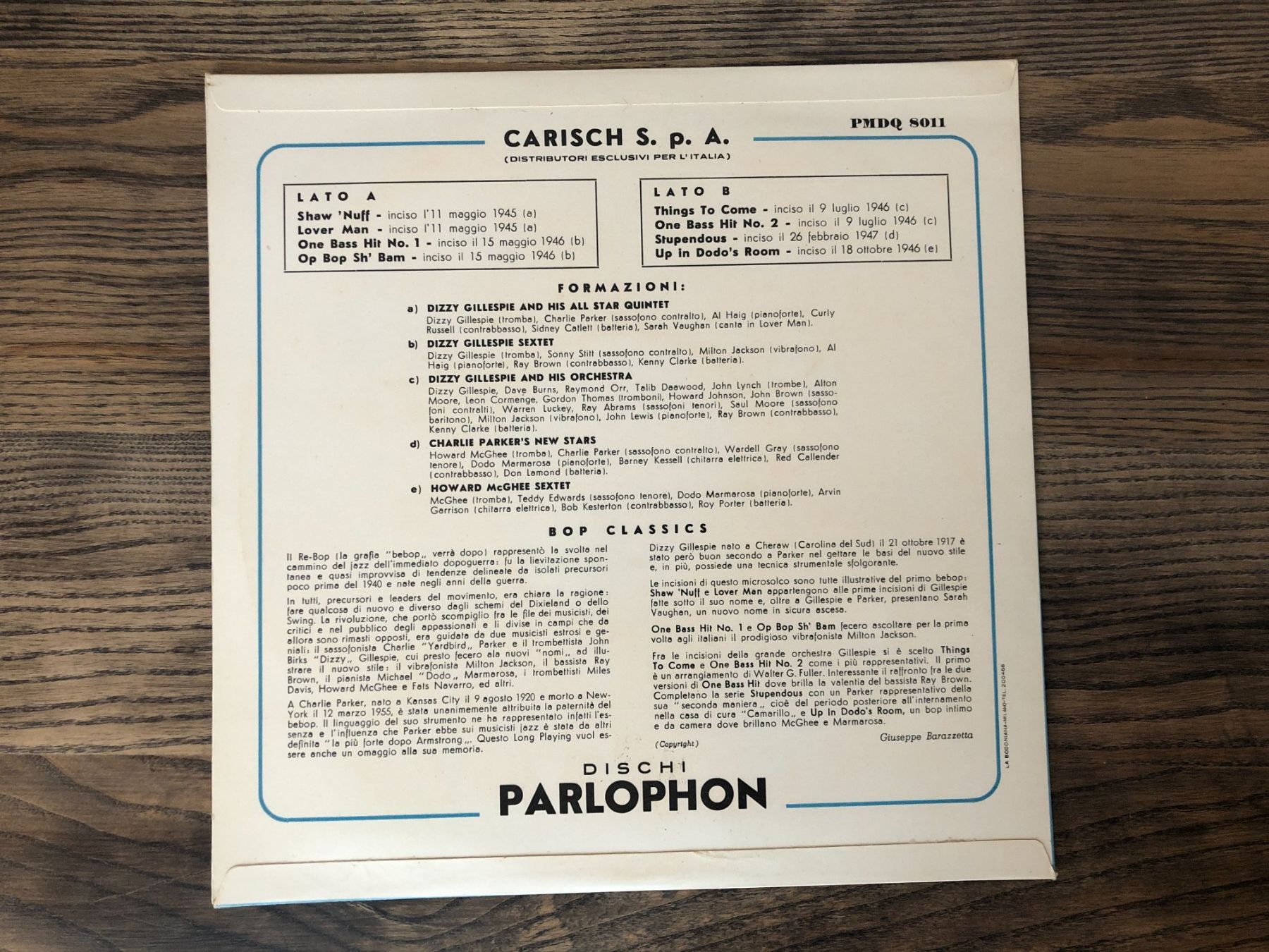 Dischi in vinile: LP Bop Classics Jazz Italien 1956 – Usato da Berg am Irchel venduto da Zweiti_Chance 1