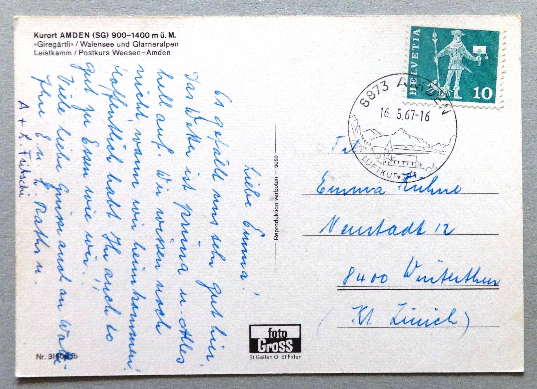 Cartoline postali: Kurort Amden 900-1400 m ü.M. – Usato da Fétigny venduto da Billy2miny 1
