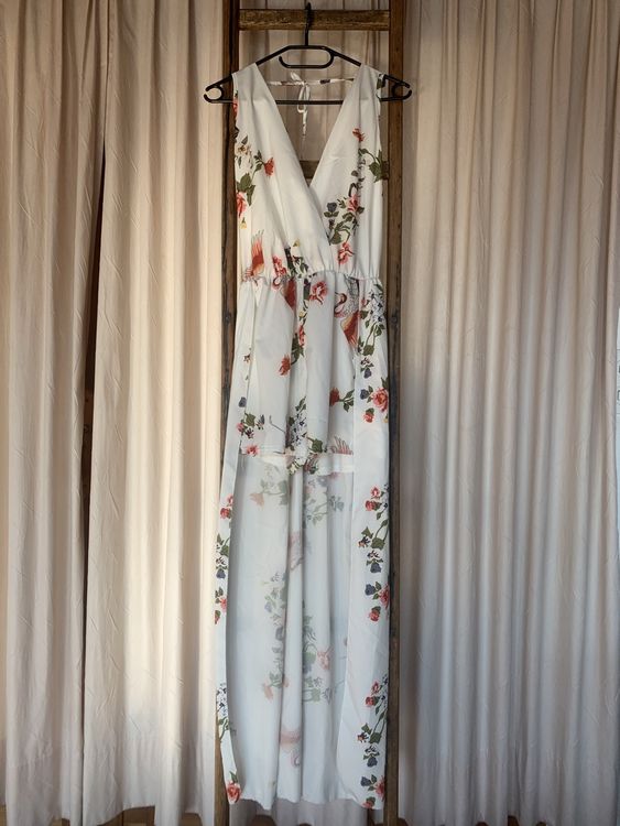 DESIGN - Robe longue à imprimé fleuri positionné avec décolleté plongeant et dos nu - Jaune