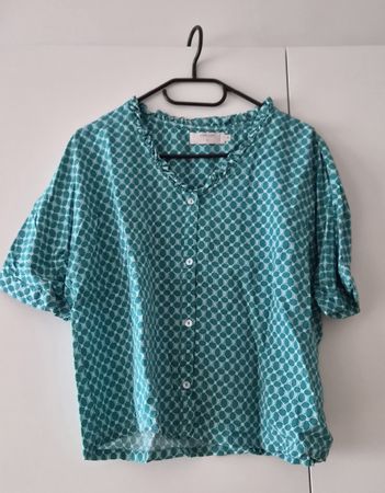 Bluse kurzarm, grün, türkis, Gr. 40, 100% Viskose