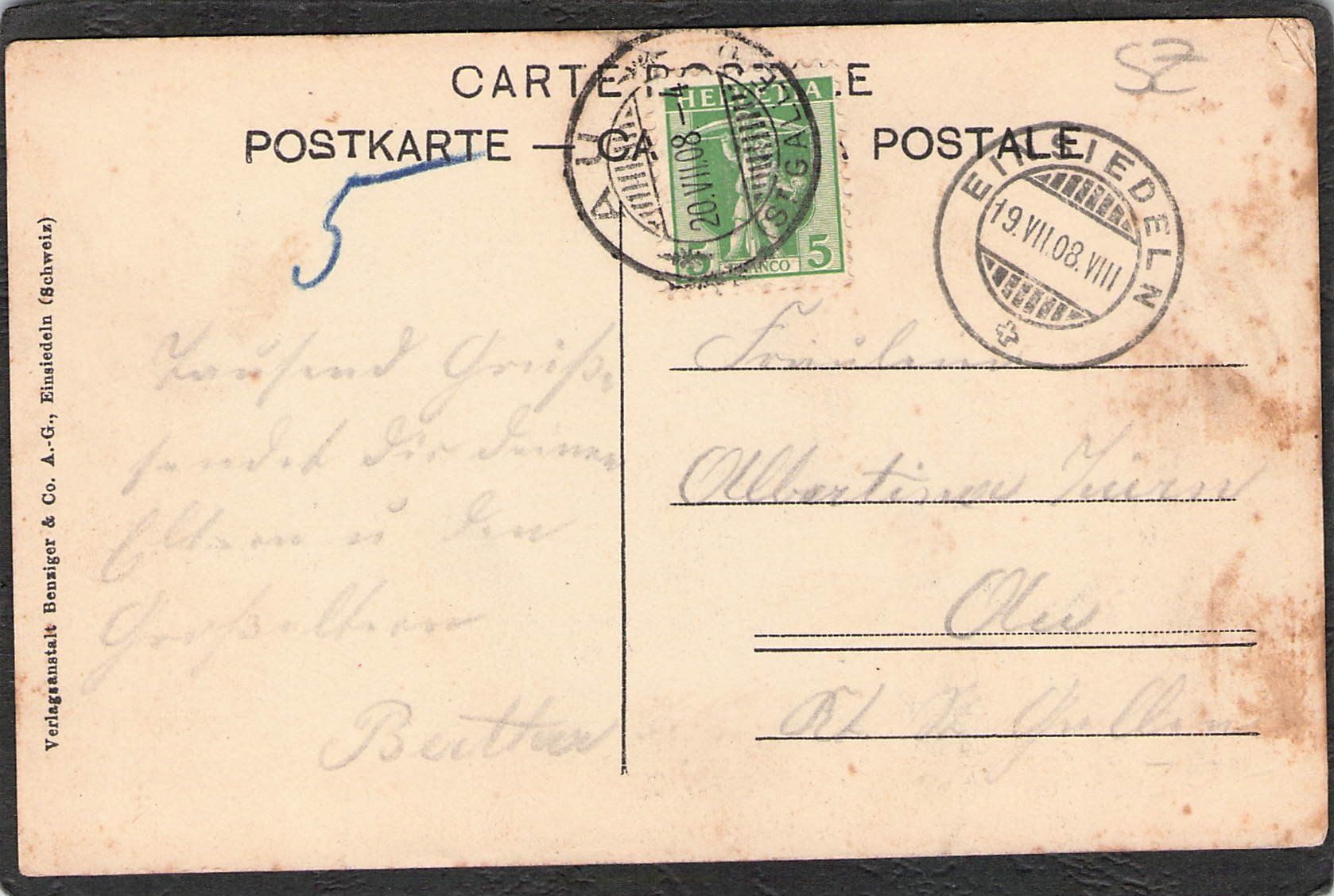 Cartoline postali: #Einsiedeln SZ , gel. 1908 – Usato da Reichenburg venduto da Pipo-67 1