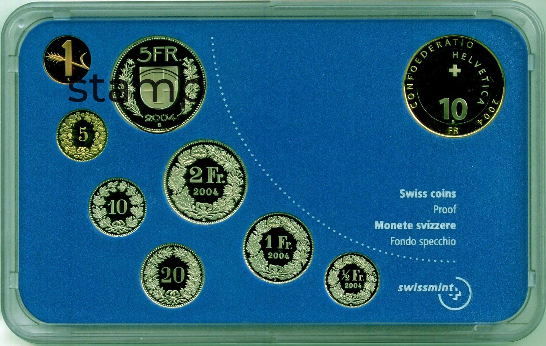 Toutes les monnaies: Schweizer Münzsatz 2004 Polierte Platte – Neuf avec emballage d'origine à Eggersriet par stamp303 1