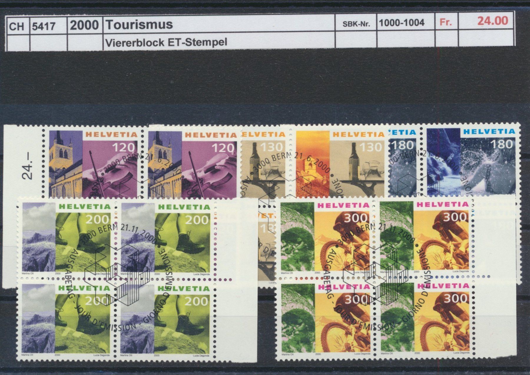 Tous les timbres: 2000 "Tourismus", Viererblock, ET-Stempel – D'occasion à Winterthur par Zupogeru