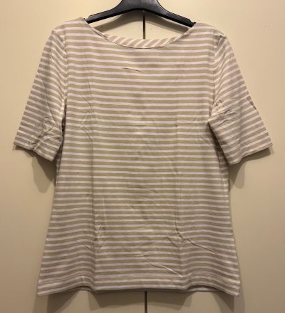 T-shirt femme ESPRIT, manches 1/2, rayé blanc/taupe, size M