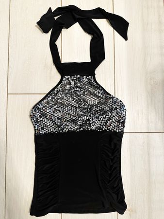Neckholder Top schwarz mit Pailletten
