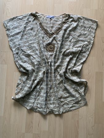 Sommer Tunika, Beige mit Muster und goldenen Details Neu