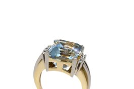 Vintage Aquamarin Ring mit 6 Brillanten 18K Gelbgold *S4694