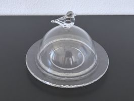 Glasi Hergiswil Cloche mit Vögeli auf Teller, TOP