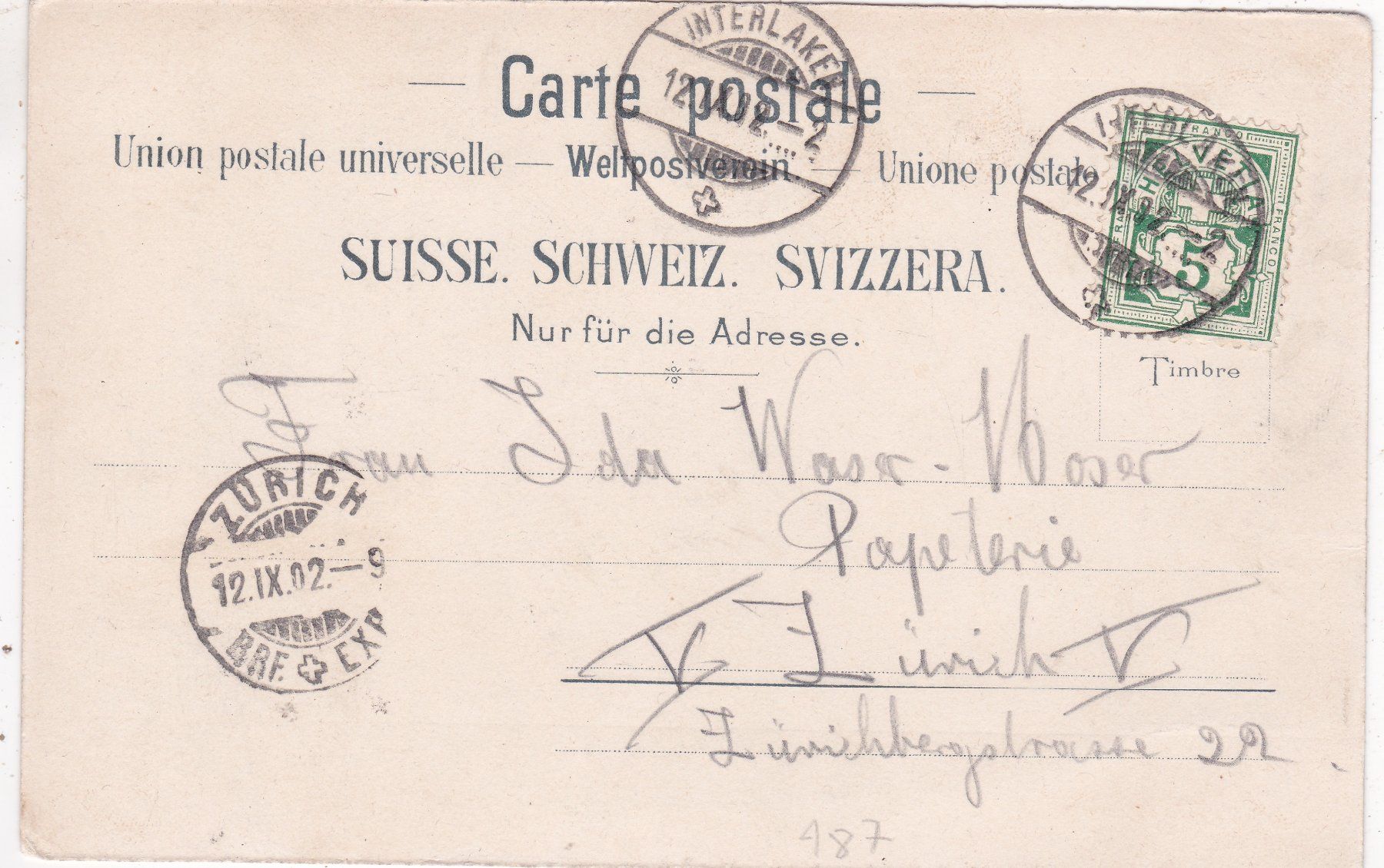Cartoline postali: Von Meyringen nach der Gr. Scheidegg 1902 – Usato da Herisau venduto da Lisegrat2008 1