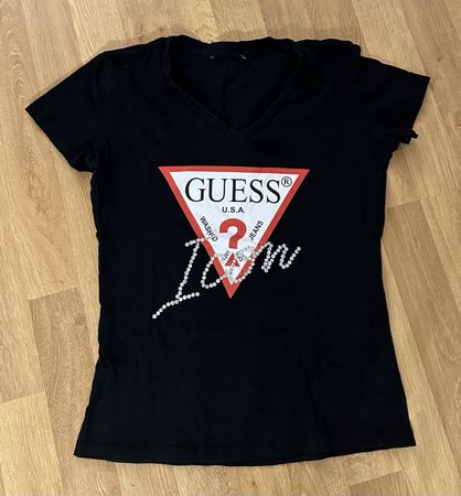Guess T-Shirt Icon mit Strass, Schwarz, Damen, Top Zustand