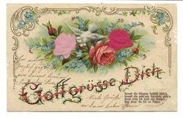 Samt- und Seiden-Applikation - Gott grüsse Dich - Taube 1909