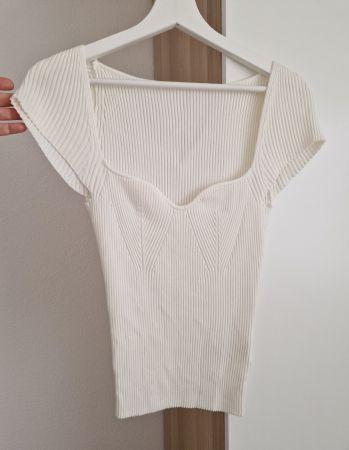 H&M Rippstrick Top in M, weiss