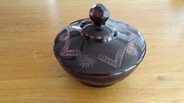 Antikes Konfektglas mit Deckel, rot, Golddekor