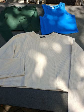 Damen Pullover 3er Pack Zara & H&M Grösse S Beige Grün Blau