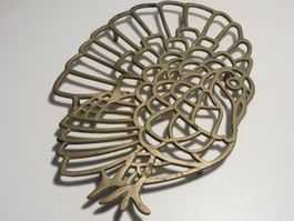 Pfannen Untersetzer Metall - Pfau Motiv   2 hoch  26 x 18 cm