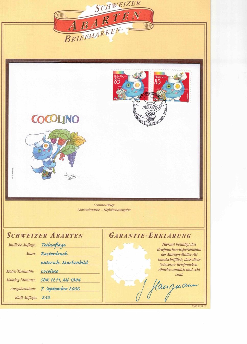 Alle Briefmarken: 2006, Cocolino Combo-FDC mit den unterschiedlichen Marken – Neu (gemäss Beschreibung) aus Nuglar von Stamp88