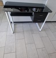 Schreibtisch Glasplatte schwarz weiss zwei Schubladen