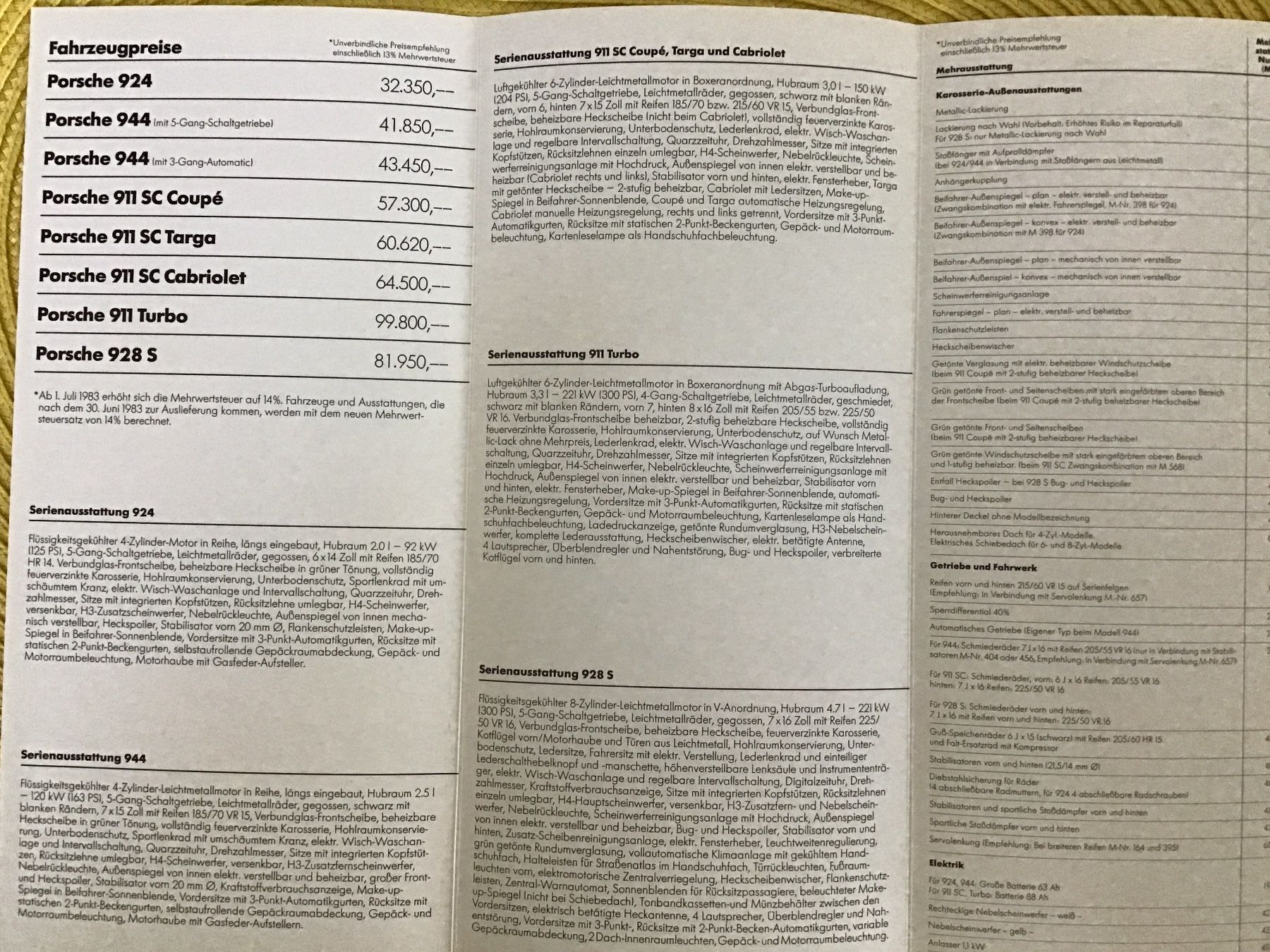 Porsche Documenti: Porsche Programm Preisliste 1983 in DM – Usato da Scherzingen venduto da Starseller62 2