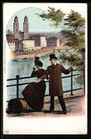 Zürich, Uferpartie mit Liebespaar, Im H