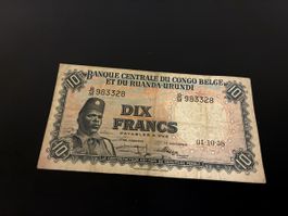 BELGIAN CONGO, 10 FRANCS 1958