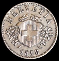 Top Silber Billon 20 Rappen 1858 Schweiz