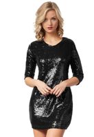 Ausverkauf Pailletten-Langarmkleid schwarz S