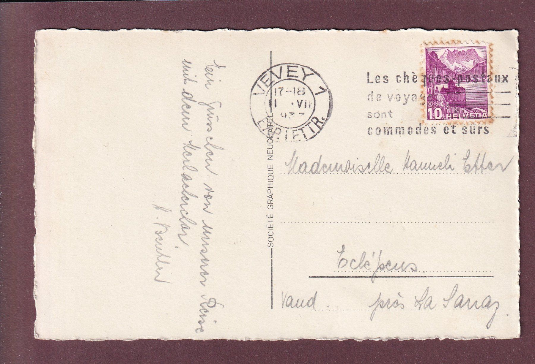Cartoline postali: LES PLEIADES - Chemin de fer - 1937 – Usato da Pully venduto da nicecards 1
