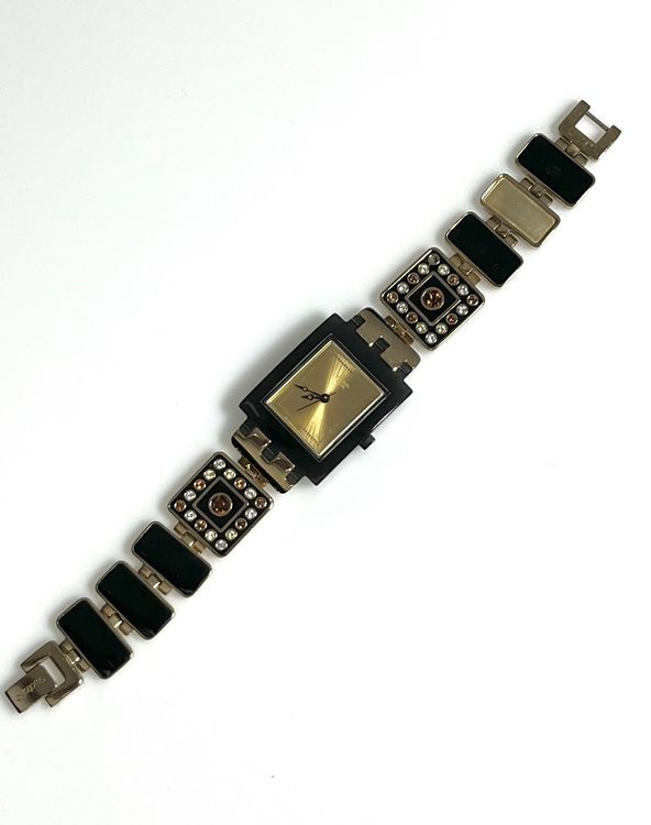 Damen Swatch Uhr, Gold/Schwarz, mit Strass-Steine... 2