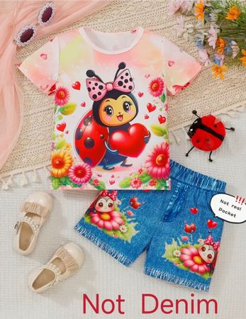 Trendiges Kurzarm-Outfit-Mädchen-Glückskäfer- bequem- Gr:100