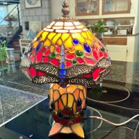VINTAGE BUNTE TISCHLAMPE METALL GLAS, H-31 CM