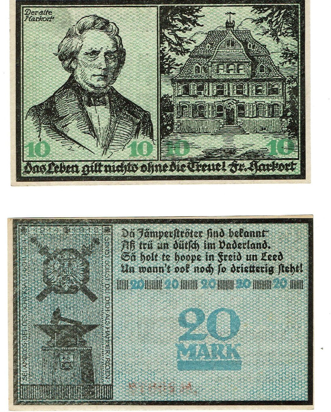 Banknoten: Haspe Set 10+20 Mark 01.12.1918 VZ++-UNZ – Gebraucht aus Steffisburg von ber_8htf 1