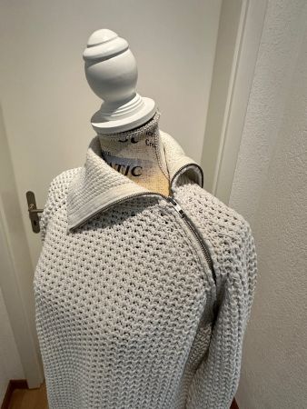 Rollkragen Strickpullover mit Reissverschluss, Cremeweiss