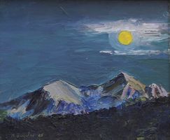 Vollmondnacht im Gebirge Kanton Bern oder Wallis signiert