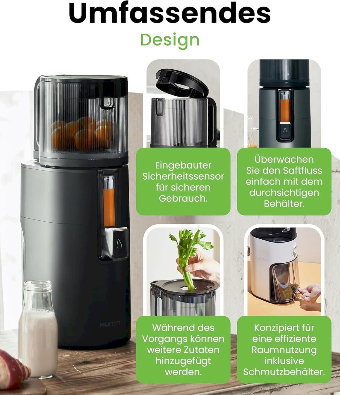 Elettrodomestici da cucina: Hurom H400 Slow Juicer mattschwarz – Nuovo e nell'imballaggio originale da Bottighofen venduto da zaap 3