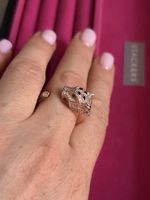 Ring Panther Head Zirconia Stones Size Rose coloured silver 