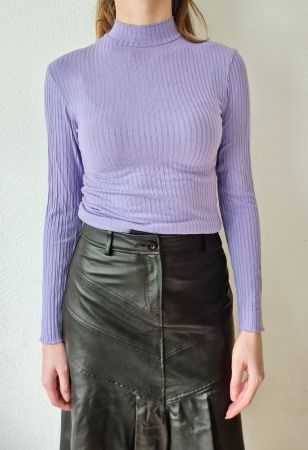 PULLI SHIRT VIOLETT S M 36 38 , TOP ZUM LEDER ROCK