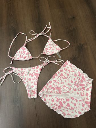 Bikini 3-teilig pink leo muster weiss Grösse S neu